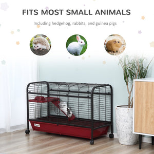 English Elm Pawhut Two Level Ferret Rabbit Enclosure with Rolling Wheels Ramp and Feeder W2225P166406