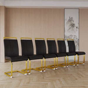 English Elm Modern Dining Chairs Set Of 2 - Pu Faux Leather High Back With Gold-Plated Legs For Stylish Comfort W2189133305