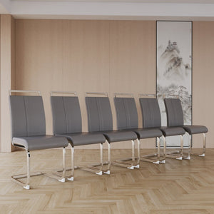 English Elm Modern High Back Pu Leather Dining Chairs Set of 4 with Chrome C Legs Cushioned Grey W2189S00828