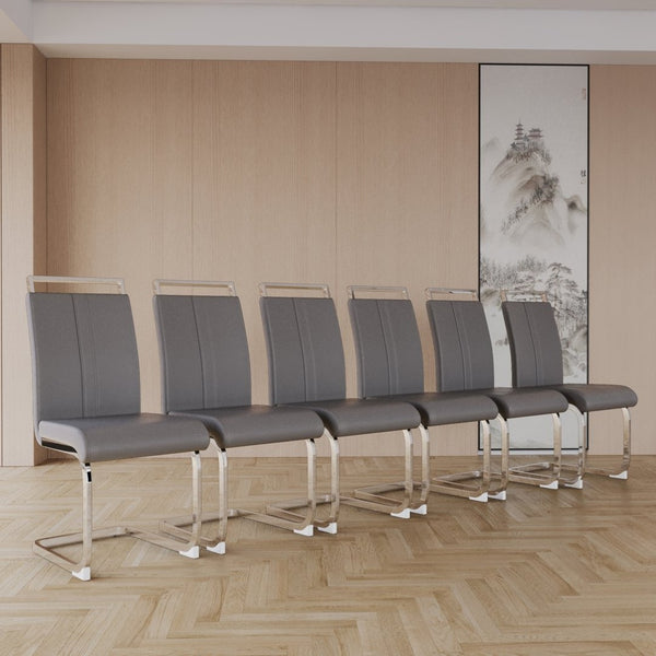 English Elm Modern High Back Pu Leather Dining Chairs Set of 4 with Chrome C Legs Cushioned Grey W2189S00828