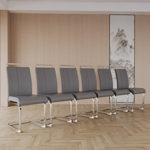 English Elm Modern Dining Chairs Set Of 4 - Stylish Grey Pu Faux Leather With C-Shaped Metal Legs For Comfort W2189133288