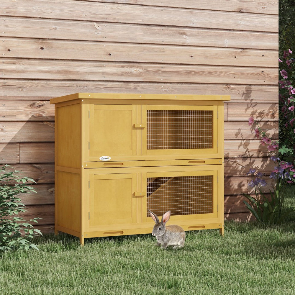 English Elm Pawhut Solid Fir Wood Rabbit Hutch Dual Compartment Weatherproof Outdoor Small Pet Home W2225P166390