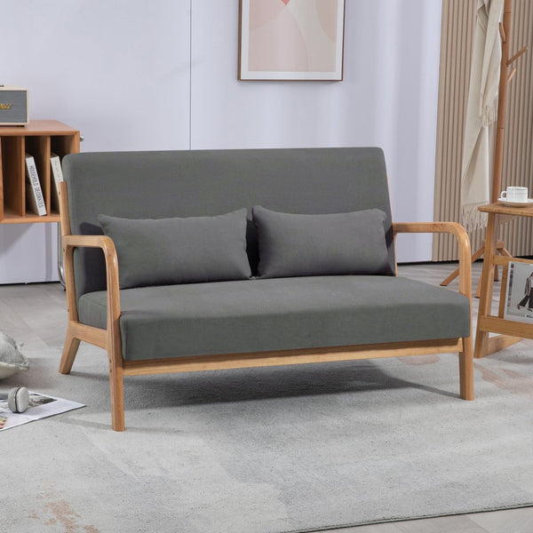 English Elm Leisure Two Seat Linen Sofa with Solid Wood Arms Mid Century Modern Living Room W1955P144547