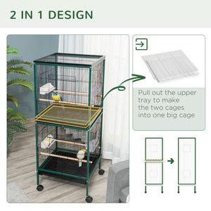 English Elm Pawhut Steel Flight Aviary on Wheels with Dual Sections and Slide Out Trays W2225P166375