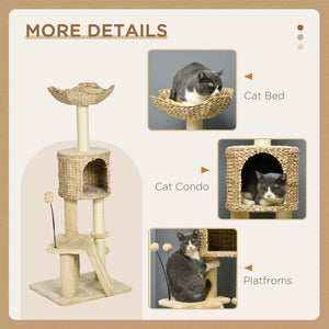 English Elm Pawhut 45 Inch Multi Level Cat Tower with Sisal Posts Condo Plush Perches and Ramp W2225P166367