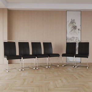 English Elm Modern High Back Pu Leather Dining Chairs Set of 4 with Chrome C Legs Cushioned Black W2189S00818