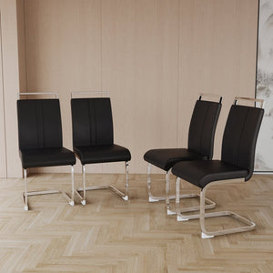 English Elm Modern High Back Pu Leather Dining Chairs Set of 4 with Chrome C Legs Cushioned Black W2189S00818
