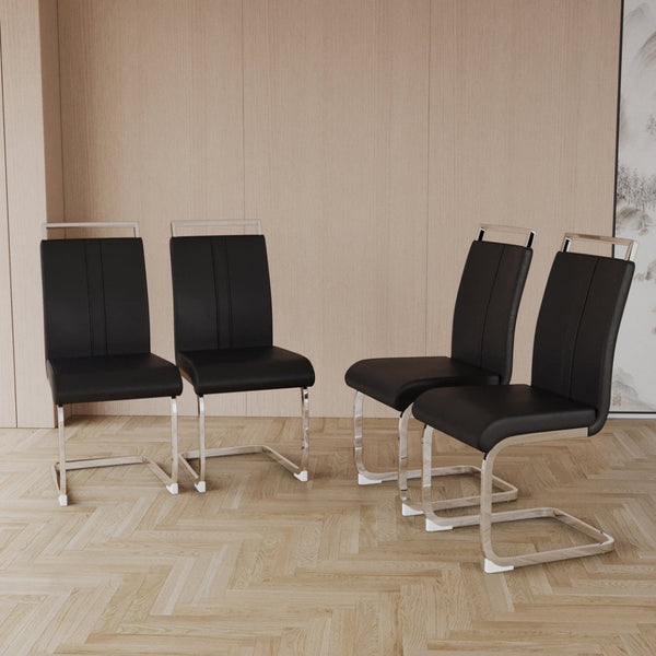 English Elm 63 Inch Cream Mdf Dining Table Set with Pu Chairs and Sculptural Wavy Legs for Five W2189S00903
