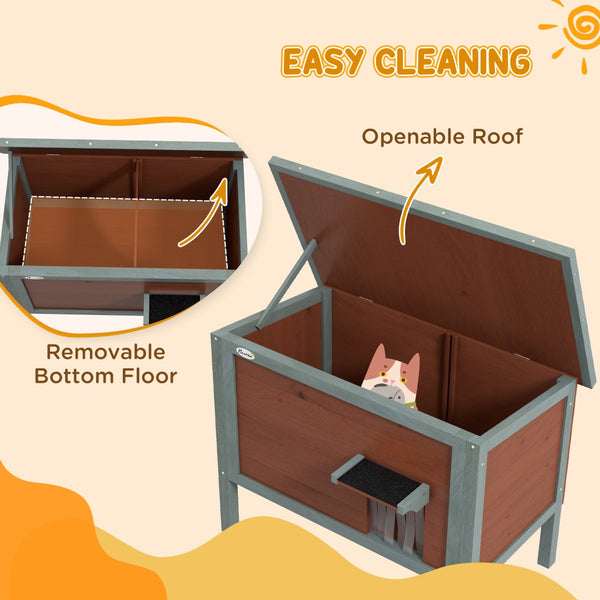 English Elm Pawhut Solid Wood Insulated Outdoor Cat Shelter with Weatherproof Pitched Roof W2225P166372