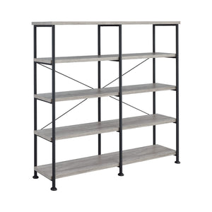 English Elm 4-Shelf Open Bookcase In Grey Driftwood & Black Metal Frame - Mid-Century Modern Storage Solution B016P164661