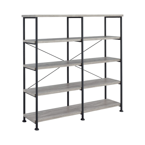 English Elm 4-Shelf Open Bookcase In Grey Driftwood & Black Metal Frame - Mid-Century Modern Storage Solution B016P164661