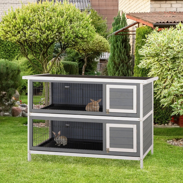 English Elm Pawhut Two Story Wooden Rabbit Hutch Waterproof Roof Lockable Doors Small Pet Habitat W2225P166442