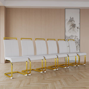 English Elm Modern Dining Chairs Set Of 2 - Pu Faux Leather High Back Side Chairs With Gold Legs For Style W2189133306