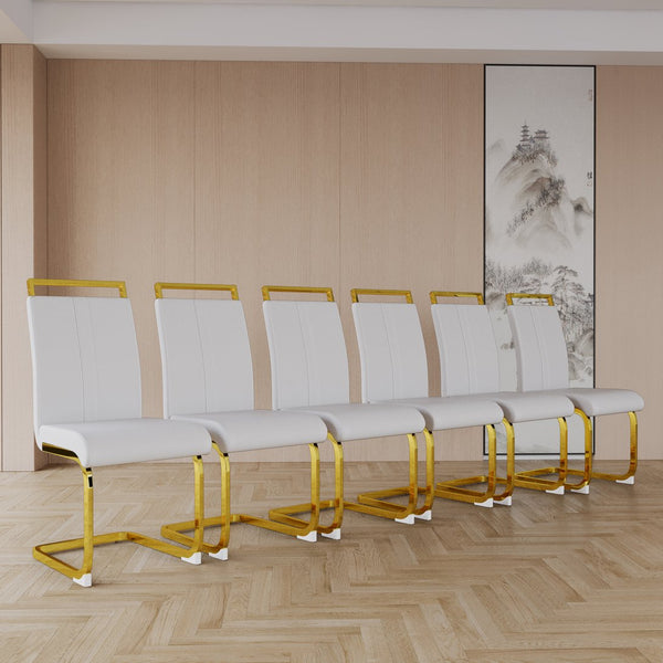 English Elm Modern Dining Chairs Set Of 4 - Elegant Pu Faux Leather High Back With Gold-Plated Metal Legs W2189133302