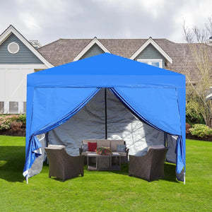 English Elm Outdoor 10x10 Pop up Canopy Gazebo with Sidewalls Mesh Windows Steel Frame Uv Roof Blue W419P445704