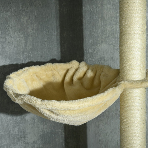 English Elm Pawhut Floor to Ceiling Adjustable Cat Tower with Sisal Posts Hammock and Plush Bed W2225P166369