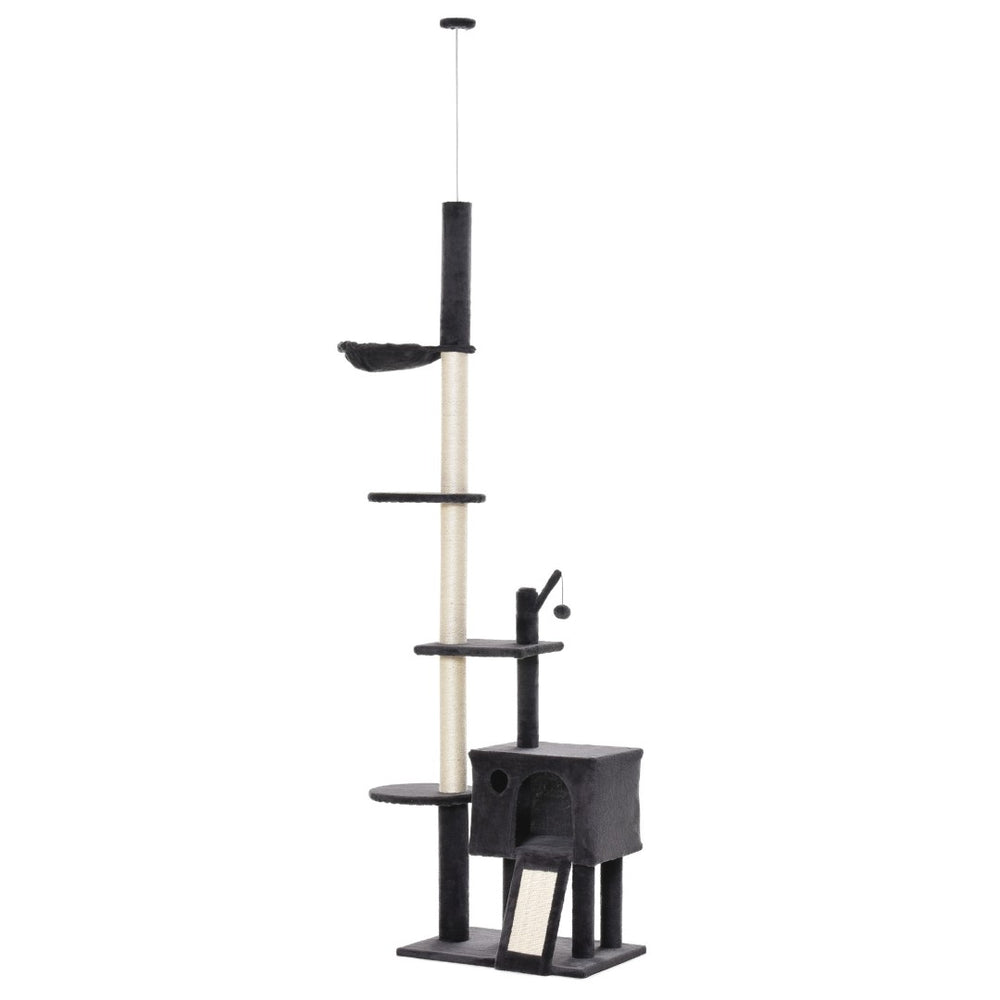 English Elm Pawhut Floor to Ceiling Cat Tower with Sisal Posts Hammock Perch and Hanging Toy W2225P166362
