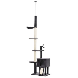 English Elm Pawhut Floor to Ceiling Cat Tower with Sisal Posts Hammock Perch and Hanging Toy W2225P166362