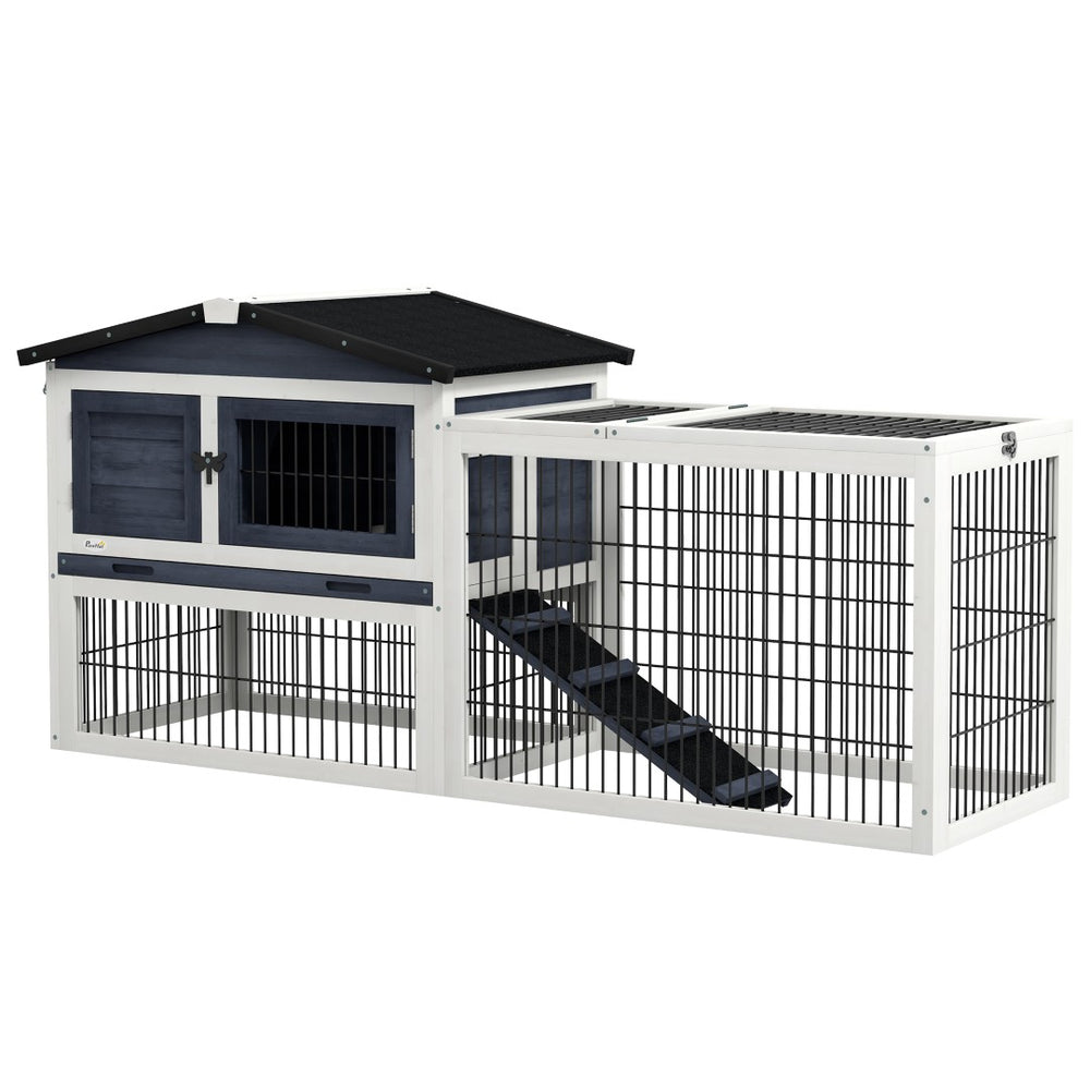 English Elm Pawhut Two Level Fir Wood Outdoor Rabbit Hutch with Weatherproof Shingled Roof and Ramp W2225P166388