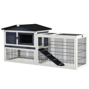 English Elm Pawhut Two Level Fir Wood Outdoor Rabbit Hutch with Weatherproof Shingled Roof and Ramp W2225P166388