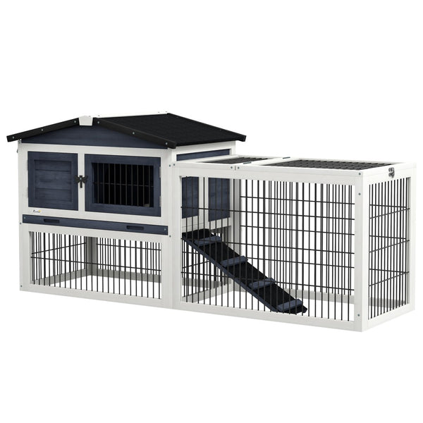 English Elm Pawhut Two Level Fir Wood Outdoor Rabbit Hutch with Weatherproof Shingled Roof and Ramp W2225P166388