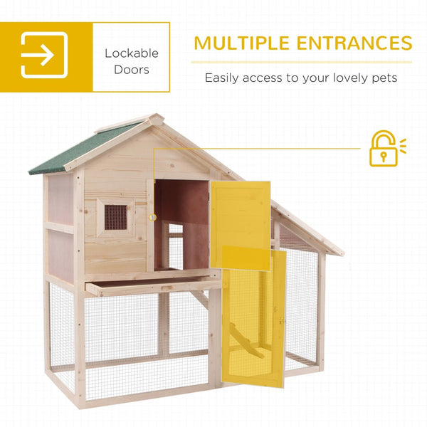 English Elm Pawhut Two-tier Fir Wood Rabbit Hutch with Weatherproof Roof and Enclosed Run W2225P166391