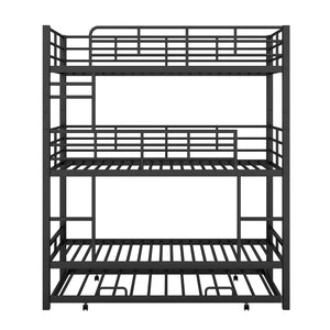 English Elm Metal Triple Twin Bunk Bed with Trundle White – Heavy-Duty Steel Frame, Space-Saving, Guardrails, 78.7"H Antique Black GX000647AAB