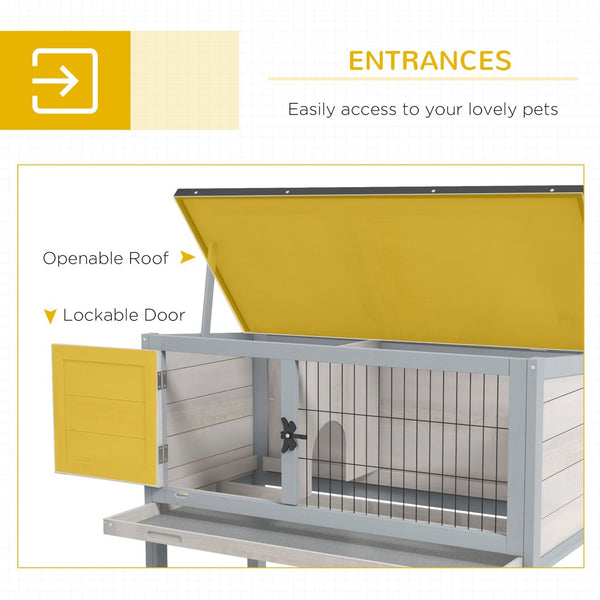 English Elm Pawhut Fir Wood Rabbit Hutch Elevated Outdoor Enclosure with Asphalt Roof Gray W2225P166387