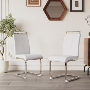 English Elm Modern High Back Pu Leather Dining Chairs Set of 4 with Chrome C Legs Cushioned White W2189S00815