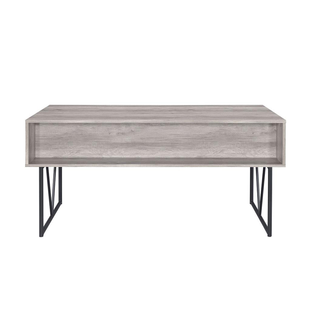 English Elm 4-Drawer Industrial Writing Desk in Grey Driftwood with Black Metal Base, 4 Drawers & Open Shelf B016P164667