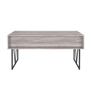 English Elm 4-Drawer Industrial Writing Desk in Grey Driftwood with Black Metal Base, 4 Drawers & Open Shelf B016P164667