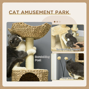 English Elm Pawhut 45 Inch Multi Level Cat Tower with Sisal Posts Condo Plush Perches and Ramp W2225P166367