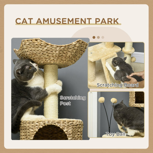 English Elm Pawhut 45 Inch Multi Level Cat Tower with Sisal Posts Condo Plush Perches and Ramp W2225P166367