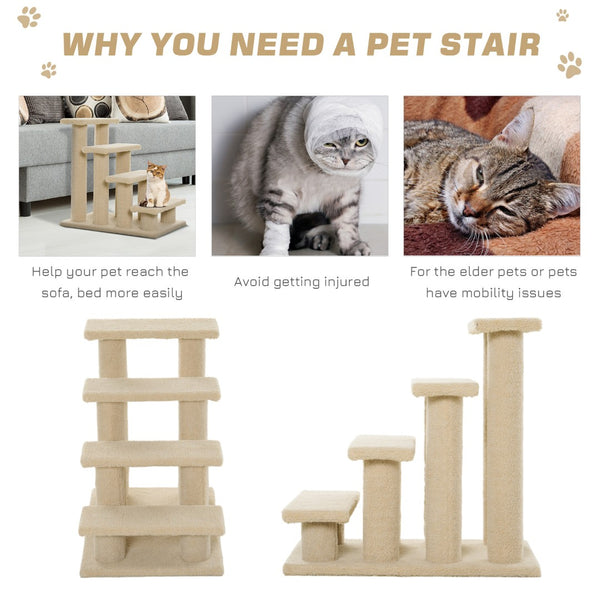 English Elm Pawhut Four Step Cat Climbing Stairs with Sisal Posts and Berber Fleece Covered Steps W2225P166356