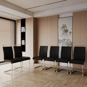 English Elm Modern High Back Pu Leather Dining Chairs Set of 4 with Chrome C Legs Cushioned Black W2189S00818