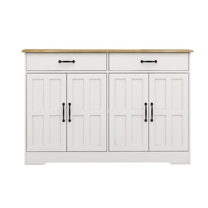 English Elm Farmhouse Buffet Sideboard with 3 Drawers and Doors White Dining Storage Cabinet W282138088