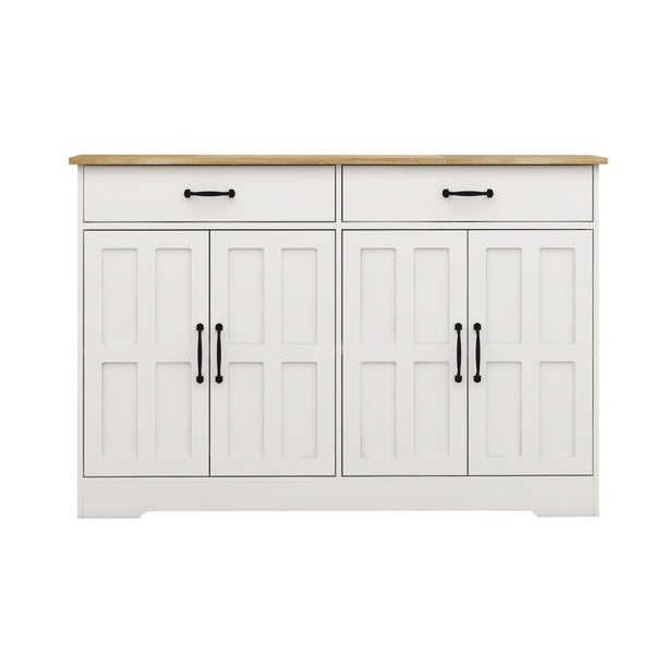 English Elm Farmhouse Buffet Sideboard with 3 Drawers and Doors White Dining Storage Cabinet W282138088