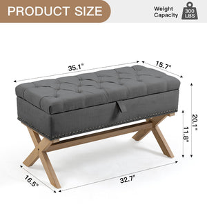 English Elm 35 Inch Linen Button Tufted Storage Ottoman Bench for Bedroom or Living Room W1955P144006