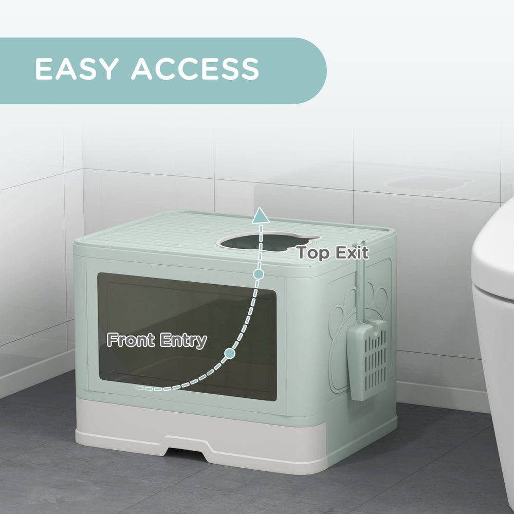 English Elm Pawhut Enclosed Cat Litter Box With Front Entry & Top Exit, Easy Clean Pull-Out Tray, Green Design W2225P166351-GIGA