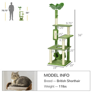 English Elm Pawhut 56 Inch Indoor Cat Tower with Sisal Posts Flannel Perches and Hammock W2225P166368