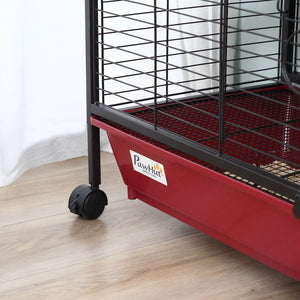 English Elm Pawhut Two Level Ferret Rabbit Enclosure with Rolling Wheels Ramp and Feeder W2225P166406