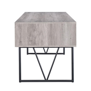 English Elm 4-Drawer Industrial Writing Desk in Grey Driftwood with Black Metal Base, 4 Drawers & Open Shelf B016P164667