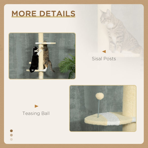 English Elm Pawhut Floor to Ceiling Adjustable Cat Tower with Sisal Posts and Plush Perches W2225P166364