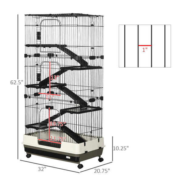 English Elm Pawhut Two Level Indoor Small Animal Hutch with Wheels Ramp and Slide Out Tray W2225P166404