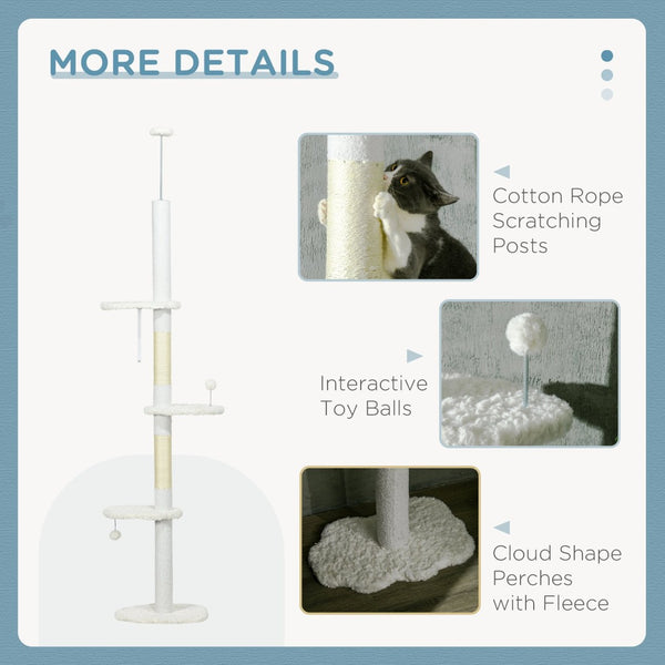 English Elm Pawhut Floor to Ceiling Cat Tower with Cloud Platforms Fleece Perches Scratching Posts W2225P166366