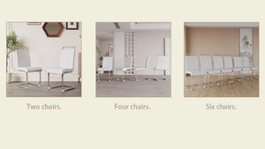 English Elm Modern High Back Pu Leather Dining Chairs Set of 4 with Chrome C Legs Cushioned White W2189S00815