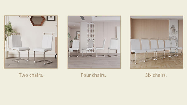 English Elm Modern High Back Pu Leather Dining Chairs Set of 4 with Chrome C Legs Cushioned White W2189S00815