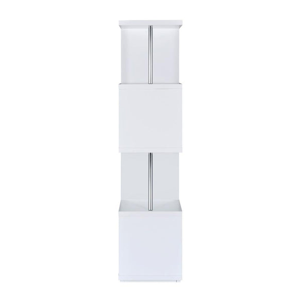 English Elm Rectangular White 4-Shelf Bookcase with Chrome Steel Supports — Modern Compact Tiered Storage for Office Decor B016P164200