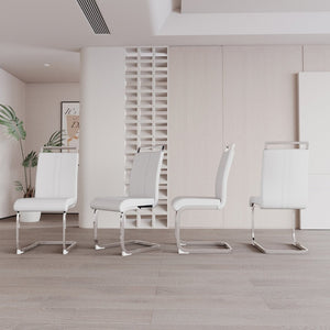 English Elm Modern High Back Pu Leather Dining Chairs Set of 4 with Chrome C Legs Cushioned White W2189S00815