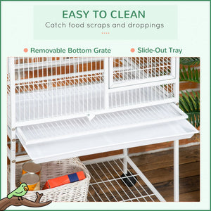 English Elm Pawhut Rolling Steel Bird Habitat with Open Top Perch Hooks Tray Bowls Parakeet W2225P166418